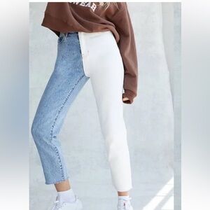 PacSun Sz 29 Two Tone Eco White & Blue High Rise Straight Button Fly Crop Jeans